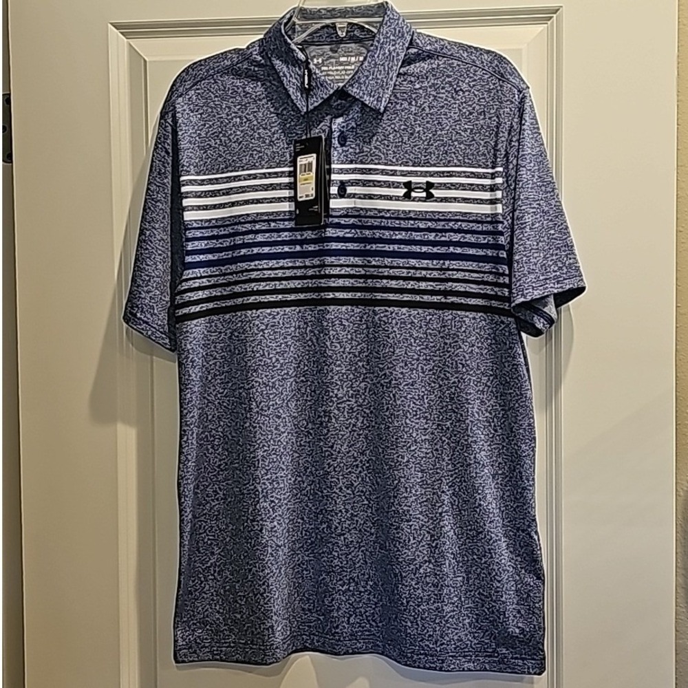 Under Armour Playoff Polo 2.0 Men Medium Blue Striped Heathered NEW